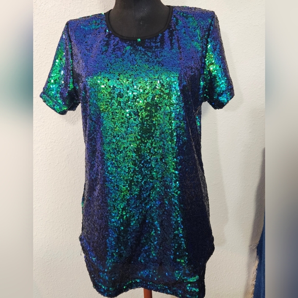 Spadehill Mermaid Green Sequined Top Size S - Picture 4 of 10